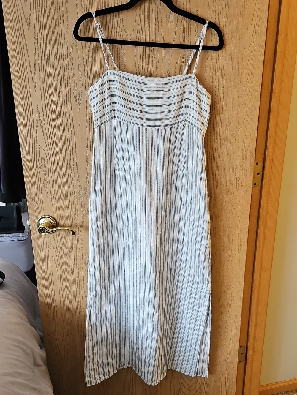 Faherty Blue and White Striped Spaghetti Strap Maxi Dress